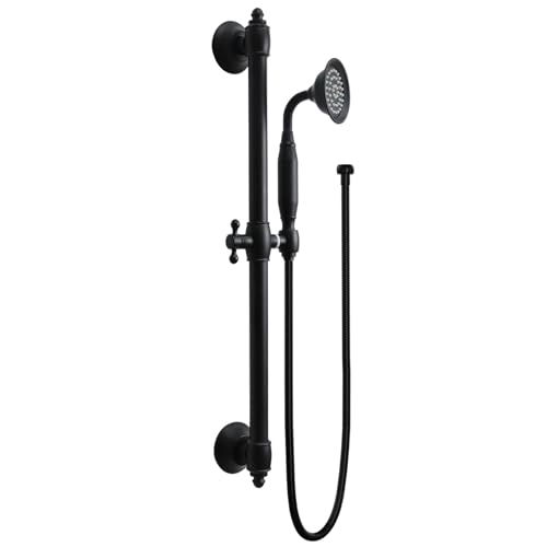 Brass Shower Slide Bar with Handheld Shower Head, Adjustable Height Wall-mounted Retro Hand Shower Head Holder with 59 inch Hose for Bathroom, Matte Black - color: Matte Black