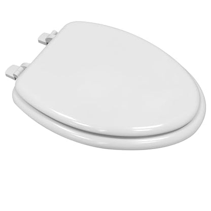 White Heavy Duty Elongated Toilet Seat, Soft Close Non-Slip Bumpers, Durable Plastic for Bathroom, Hotel Home Use