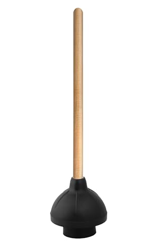 Superio Heavy Duty Plunger with 21 Inch Wooden Handle, Black Rubber - Classic Toilet Plunger, Heavy Duty, Double Thrust Force Cup, Rubber Toilet Plunger, Black Plunger - size: 1 Pack