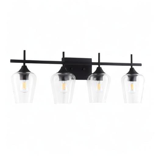 VONLUCE Bathroom Vanity Light, 4 Light Bathroom Light Fixture Over Mirror, Bathroom Wall Lamp with Clear Glass, Modern Black Vanity Lighting fixtures for Bathroom, Bedroom, Hallway | Wine Glass Shades, E26 Sockets, Easy to install, Vanity Lights for Bathr