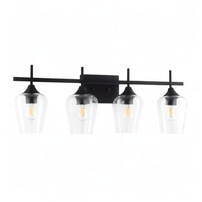 VONLUCE Bathroom Vanity Light, 4 Light Bathroom Light Fixture Over Mirror, Bathroom Wall Lamp with Clear Glass, Modern Black Vanity Lighting fixtures for Bathroom, Bedroom, Hallway | Wine Glass Shades, E26 Sockets, Easy to install, Vanity Lights for Bathr