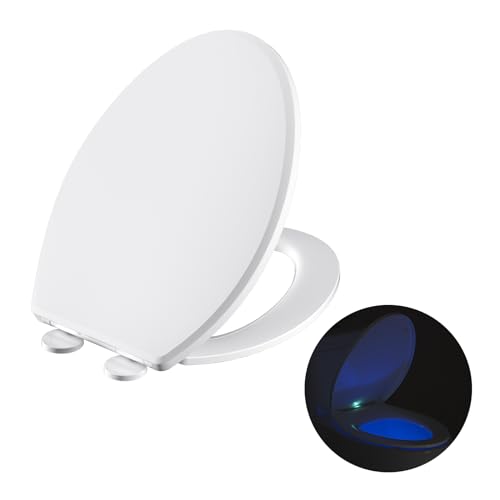 Elongated Toilet seat with Buit-in Night Light,Oval Toilet Seat with Soft Slow Close,Oblong Toilet Seat Plastic Replacement
