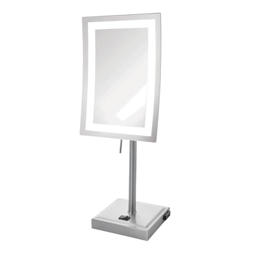 JERDON Lighted Makeup Mirror with 5X Magnification - Nickel - JRT910NL | 6.5" x 9" Rectangular Frame, LED Lighting, 17" Tall - color: Nickel