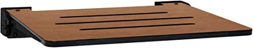 Seachrome 18 inch Silhouette Slimline Folding Wall Mount Shower Bench Seat, Rustic Teak Seat with Matte Black Frame - color: Rustic Teak Seat With Matte Black Frame