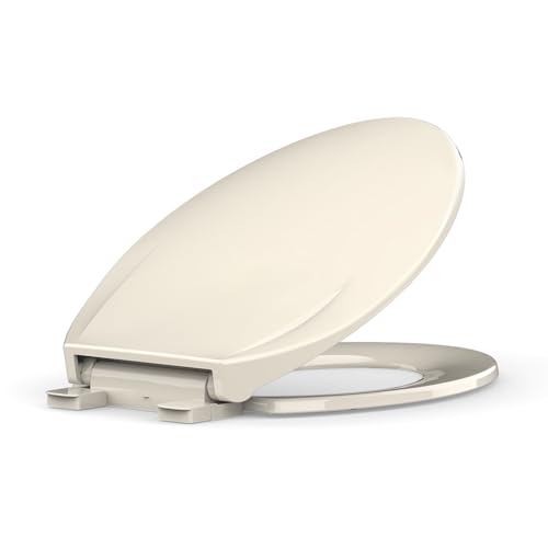 Toilet Seat Elongated, Soft Close Toilet Seat, Almond Toilet Lid Soft Close Quiet, Easy Installation & Release,Safe PP Material Easy Clean, Fits Most Elongated Toilets - color: Almond, size: Elongated