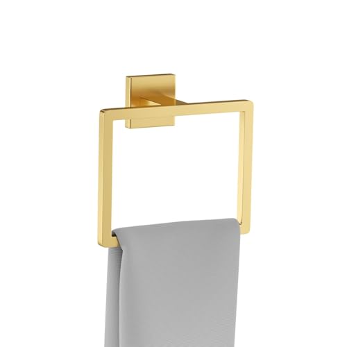 Brushed Gold Towel Ring,Square Hand Towel Holder,Towel Hanger, Bathroom Hardware Accessories,Stainless Steel Wall-Mounted Towel Rack - color: Brushed Gold, size: 1 Pc