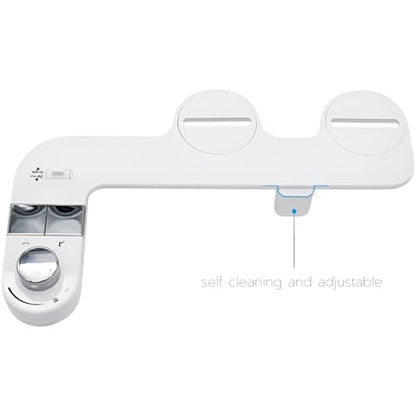 Bidet Attachment for Toilet, Non-Electric Cold Water Bidet with Dual Nozzles (Rear & Feminine Wash), Self-Cleaning Nozzle Rinse, Adjustable Water Pressure Control, Easy Install Kit, Fits Most Toilets