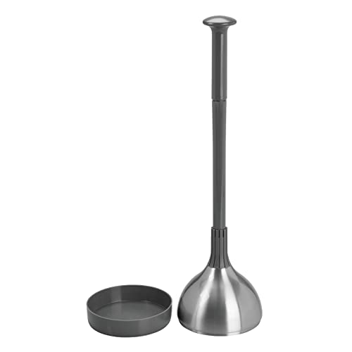 mDesign Bathroom Toilet Bowl Plunger Set with Lift & Lock Cover, Compact Discreet Freestanding Storage Caddy with Base, Modern Design - Heavy Duty Gray/Brushed Stainless Steel