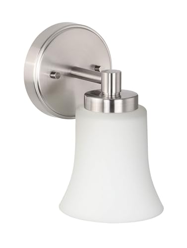 XiNBEi Lighting Wall Sconce Light Bathroom Vanity Fixture Brushed Nickel | Modern Small Bathroom Light Fixture, Single Wall Light, White Glass Shade, For Hallway Bedroom Kitchen Stairway - color: Brushed Nickel, size: 5"