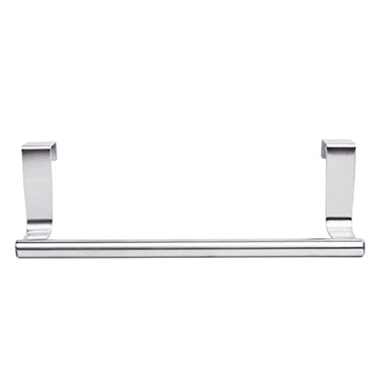 Mziart Modern Towel Bar with Hooks for Bathroom and Kitchen, Brushed Stainless Steel Towel Hanger Over Cabinet (9 inch) - size: 9 inch