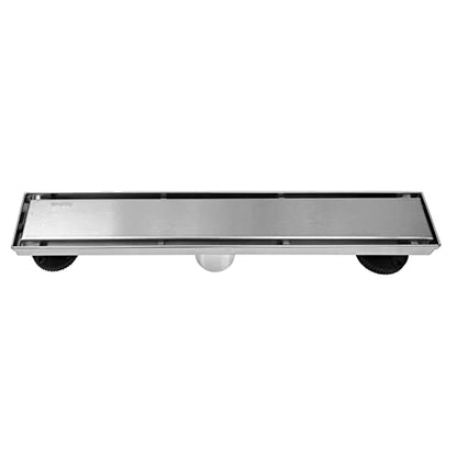 Neodrain 18" Brushed Linear Shower Drain,2-in-1 Flat& Tile Insert Cover | 304 Stainless Steel,Fast Drainage, Durable,Rectangle Shower Floor Drain with Adjustable Feet,Hair Strainer,Fits Bathrooms - color: Stainless Steel, size: 18 In