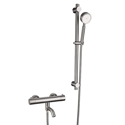 Thermostatic Shower System Stainless Steel, Wall Mounted Shower Set Modern with Shower Head Hose Tap, Adjustable Shower Mixer Set for Bathroom Hotel