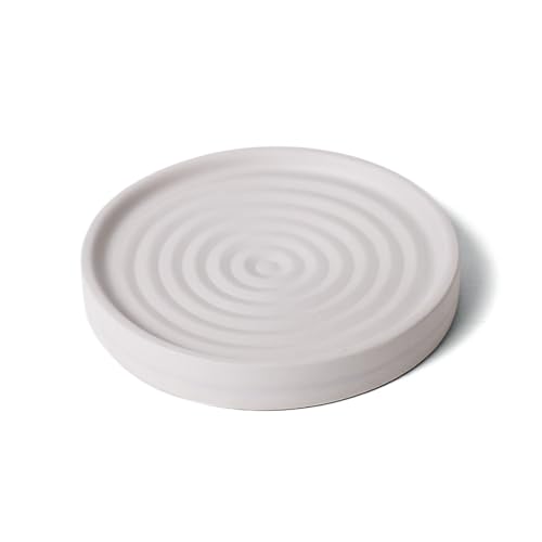 Home Bathroom Kitchen Use Diatomite Round Tray Ceramic Fast Dry Soap Holder (One Unit Light Grey) - color: Light Grey
