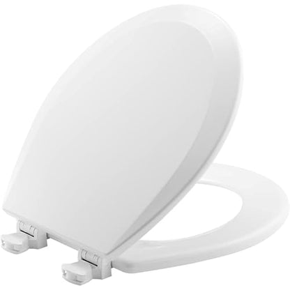 Bemis Wood Round Toilet Seat, Easy Clean Hinges, White | Durable enameled wood resists chipping & scratching, fits all standard round toilets, Made in USA, 500EC 000 - size: Round