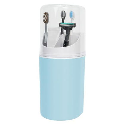 Tall Electric Toothbrush Holder with Cover, 10.6" Dust Proof Bathroom Caddy Fits Adults Electric Toothbrushes, Toothpaste, Wall Mount or Countertop Organizer with Removable Dividers, 4 Slots (Blue)