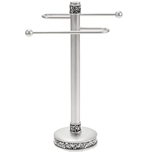 Crackled Glass Silver Free Standing Countertop Fingertip Towel Holder Stand | Unibody Resin Towel Rack For Bathroom or Kitchen Counter Top Decor - style: Towel Stand