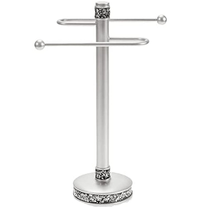 Crackled Glass Silver Free Standing Countertop Fingertip Towel Holder Stand | Unibody Resin Towel Rack For Bathroom or Kitchen Counter Top Decor - style: Towel Stand