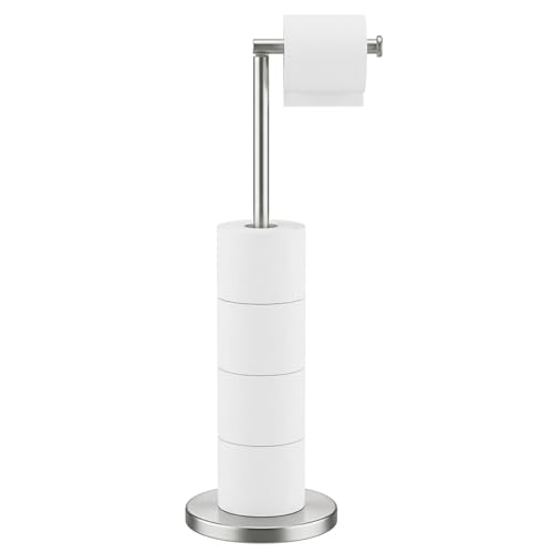 Brushed Nickel Toilet Paper Holder Free Standing Roll Stand for Bathroom Rustproof Stainless Steel Toilet Paper Storage Holder Stand for for 4 Rolls - color: Brushed Nickel