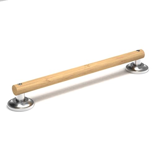 Natural Bamboo Grab Bar for Bathroom & Toilet, ADA Compliant Balance Assist Handrail for Handicap and Seniors, 18in Brushed Nickel - color: Brushed Nickel, size: 18in
