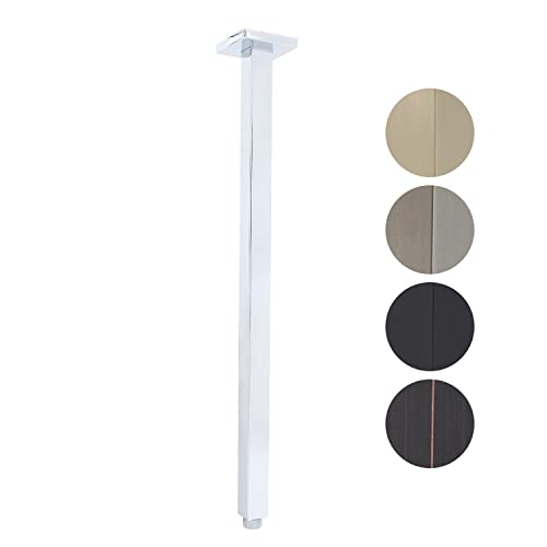 Shower Arm with Flange 24 Inches Ceiling Mount Square Straight Extender Extension Pipe Replacement, Extra Long Shower Arm For Fixed Rain Shower Head or High Ceiling, NPT 1/2 to G1/2, Chrome - color: Chrome, style: 24inch