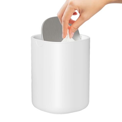 CEROELDA Mini Desktop Trash Can with Swing-Top Lid, 0.4 Gal/1.5L Tabletop Trash Can, Small Wastebasket for Bathroom Countertop, Vanitie, Coffee Area, or Office (White) - color: White