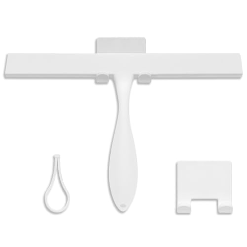 FY&XZH Never Rust Silicone Shower Squeegee for Glass Doors with Hook, Bathroom Cleaner Tool, Household Window and Mirror Squeegee, Ergonomic Thick Handle Squeegee for Shower Glass, 11-Inch (White) - color: White