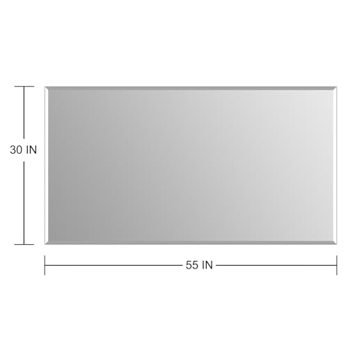 Ruomeng Frameless Mirror for Wall, 55x30 Inch Bathroom Vanity Mirror Farmhouse, Large Rectangle Mirror with Beveled Edge, Tempered Glass, Hangs Horizontally or Vertically - size: 55"L x 30"W