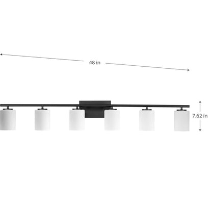 Progress Lighting Replay Collection 48 in. 6-Light Textured Black Etched White Glass Modern Bath Vanity Light - color: Textured Black, size: 6-Light