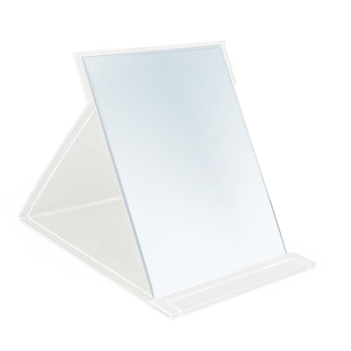 7x10 Inches Makeup Mirror, Portable PU Leather Folding Desktop Vanity Mirror with Adjustable Stand for Vanity Table, Office, Travel (L, White) - color: White, size: 10"L x 7"W