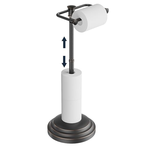 Bathroom Toilet Paper Holder Stand Oil Rubbed Bronze Roll Holder | Free Standing Pivoting Toilet Tissue Holder Adjustable Height (14 to 24 Inch) Stainless Steel Heavy Weighted Base - color: Oil Rubbed Bronze