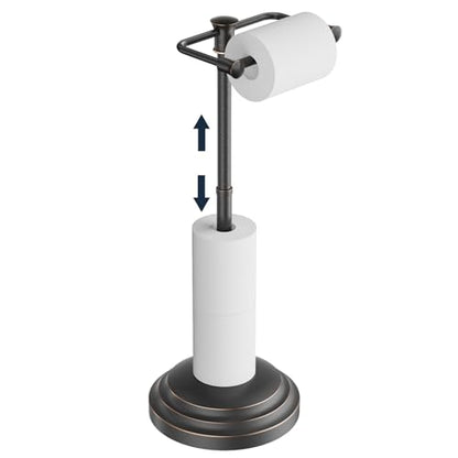 Bathroom Toilet Paper Holder Stand Oil Rubbed Bronze Roll Holder | Free Standing Pivoting Toilet Tissue Holder Adjustable Height (14 to 24 Inch) Stainless Steel Heavy Weighted Base - color: Oil Rubbed Bronze