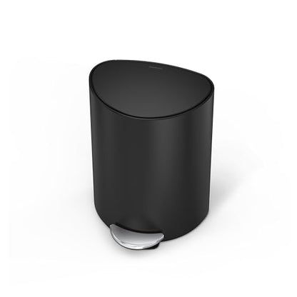 simplehuman Semi-Round Step Can, 6L / 1.6 Gallon Bathroom Trash Can, Liner Pocket®, Sleek Internal Hinge, 150,000-Step Pedal, Lid Shox® Silent Close, Matte Black Steel - color: Matte Black