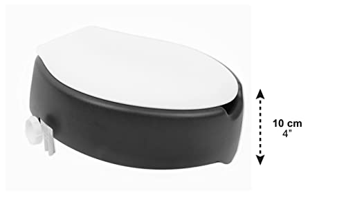 KMINA 4 Inch Soft Raised Toilet Seat with Lid, 300 lb Capacity, Fits Round & Compact Elongated Bowls up to 15" Wide, Tool-Free Clamp-On Riser, Black - color: Black