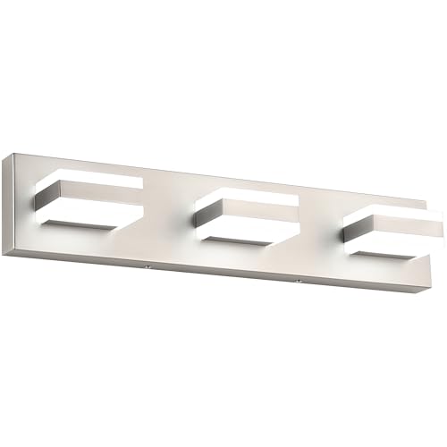 SOLFART Bathroom Vanity Lights Over Mirror Brushed Nickel Bathroom Light Fixture 3 Light Led Lights for Bathrooms Vanity Lights for Bath Nickel ETL Listed - color: Brushed Nickel,6000K & 100% -0% Dimmable Brightness, size: 3- Light,22Inch