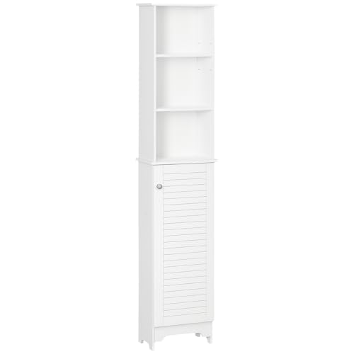 HOMCOM Tall Bathroom Storage Cabinet Freestanding with 3-Tier Shelf White | Linen Tower, Open Adjustable Shelf