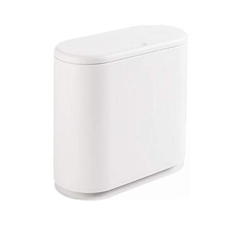 IEEK 12 Liter Rectangular Plastic Trash Can with Press Top Lid,White Modern Wastebasket Thin Trash Cans,3.2 Gallon Garbage Container Bin for Bathroom,Bedroom,Kitchen,Office and Powder Room - color: White