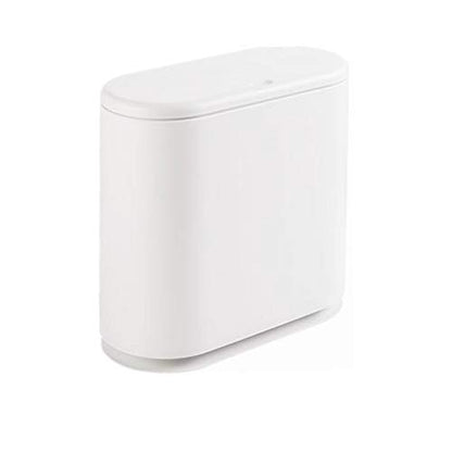 IEEK 12 Liter Rectangular Plastic Trash Can with Press Top Lid,White Modern Wastebasket Thin Trash Cans,3.2 Gallon Garbage Container Bin for Bathroom,Bedroom,Kitchen,Office and Powder Room - color: White