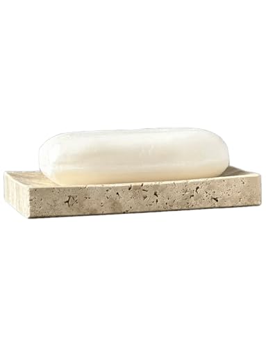 Marble Soap Dish for Shower | Real Marble Beige Travertine, Non-Slip Feet, Stone Bar Soap Saver, Holder Container for Bathroom Accessories Rectangular - size: Beige Travertine