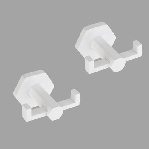 GERZWY White Bathroom Hooks, Double Towel Robe/Coat Clothes Hook Stainless Steel Hanger Wall Hooks Heavy Duty for Bath Wall Mounted 2 Pack - color: White