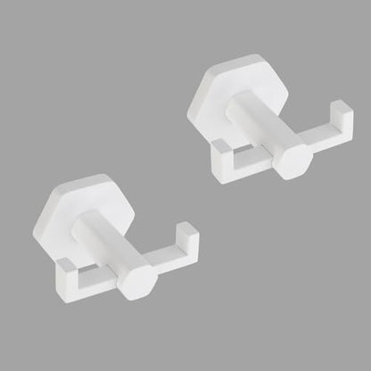 GERZWY White Bathroom Hooks, Double Towel Robe/Coat Clothes Hook Stainless Steel Hanger Wall Hooks Heavy Duty for Bath Wall Mounted 2 Pack - color: White