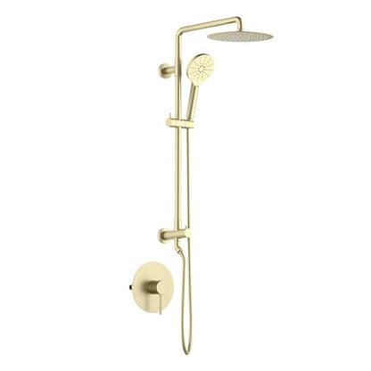 KIBI Circular Wall Mounted Rain Shower Column | 2-Function Shower Faucet System with Rough-In Valve | Solid Brass Construction for Reliable Water Flow and Temperature Control (Brushed Gold, KSC403) - color: Brushed Gold