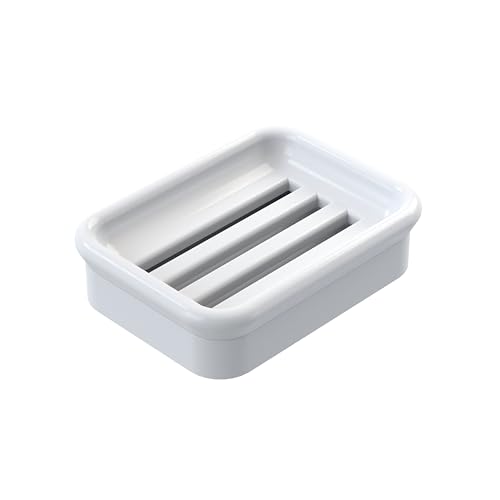 2-Piece Composite Granite Soap Dish for Shower - Elegant Stone-Look Bar Soap Holder with Strainer - Durable & Non-Porous Soap Tray for Bathroom and Kitchen Sink, Easy Clean (White) - color: White