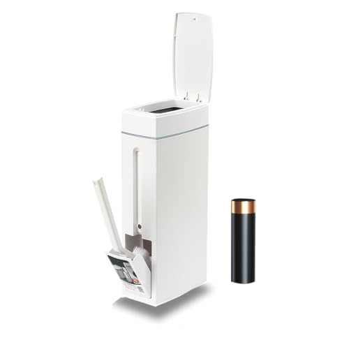 Rv Camper Trash Can Inside [Space Saving & Odor-Proof], Skinny Bathroom Trash Can and Toilet Brush Set, Ultra Slim Trash Can Bathroom with Lid, Small Garbage Can Tiny Trash Bin Built-in Bag Dispenser