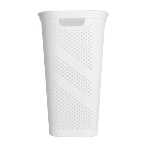 24" Plastic Hinged-Lid Rectangle Laundry Hamper, All Ages, White