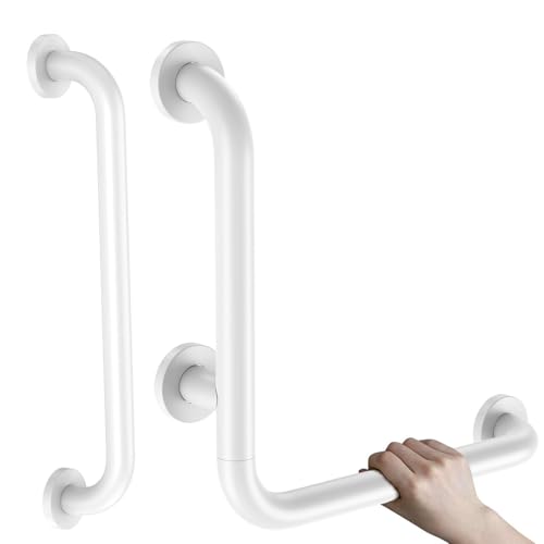 16 Inch L-Shaped Angled Grab Bar for Shower Bathtub, White | with 16" Bathroom Safety Handrail, Stainless Steel Bathtub Toilet Safety Handrail for Wall, Balance Support Bar for Seniors - color: White, size: 16x16 Inch - Smooth Grip