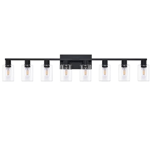 8 Light Bathroom Vanity Light Black Vanity Light Fixtures Bathroom Lights Fixtures Over Mirror Large Wall Lights with Clear Glass Shade for Bedroom Living Room Makeup - color: Black, size: 8 Light
