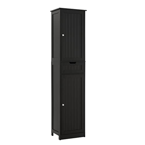 Iwell 67" H Bathroom Storage Cabinet, Tall Bathroom Cabinet | Narrow Storage Cabinet with Doors and Drawer, Adjustable Shelves, Floor Cabinet for Bathroom, Living Room, Kitchen - color: Black