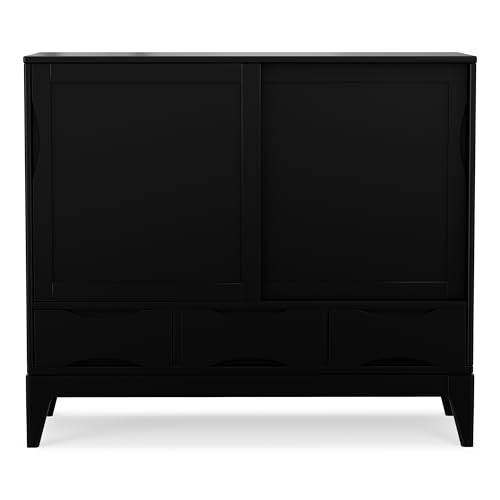 SIMPLIHOME Lev 39" Wide Solid Wood Storage Cabinet in Smoky Brown - color: Black, size: 48 inch