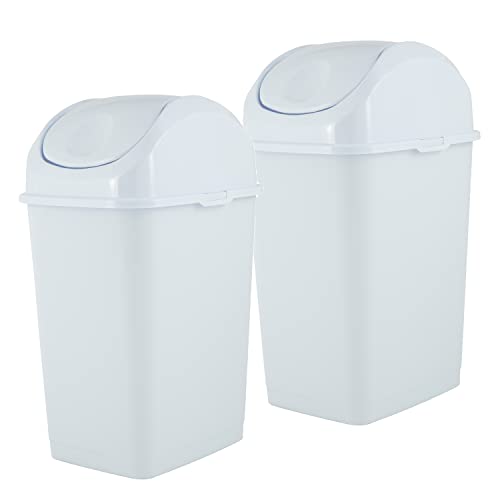 Superio Kitchen Trash Can with Swing Top Lid 9 Gallon Slim Waste Bin 37 Qt Sturdy Plastic Garbage Can Medium Recycling Bin for Office, Bathroom, Under Counter, Dorm, Bedroom (White-2 Pack) - size: 9 Gallon, style: 2 Pack