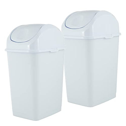 Superio Kitchen Trash Can with Swing Top Lid 9 Gallon Slim Waste Bin 37 Qt Sturdy Plastic Garbage Can Medium Recycling Bin for Office, Bathroom, Under Counter, Dorm, Bedroom (White-2 Pack) - size: 9 Gallon, style: 2 Pack
